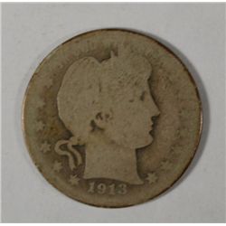 1913-S BARBER QUARTER FAIR-2/AG-3