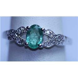 10.95 CTW EMERALD AND DIAMOND RING .925 STERLING SILVER