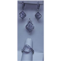 64.25 CTW MICRO PAVE CZ EARRING, RING,PENDANT SET .925