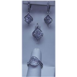 64.25 CTW MICRO PAVE CZ EARRING, RING,PENDANT SET .925