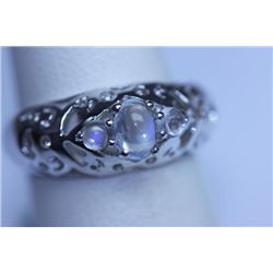 17.30 CTW MOONSTONE AND DIAMOND RING .925 STERLING SILV