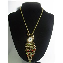 PEACOCK LONG BRASS NECKLACE METAL BRASS SIZE 20INCH