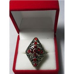 12CTW RED DIAMOND SHAPE BRASS ADJUSTABLE RING