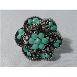 8CTW TEAL FLOWER BRASS ADJUSTABLE RING