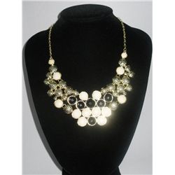 202CTW BLACK-WHITE STRAWBERRIES BRASS NECKLACE;18INCH