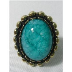 28CTW TEAL OVAL BRASS RING SIZE 6