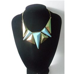 275CTW BLUE PYRAMID BRASS NECKLACE;18INCH
