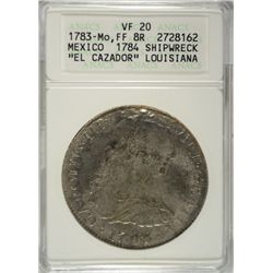 1783-Mo, FF 8R 8 REALES RECOVERED FROM EL CAZADOR ANACS VF-20
