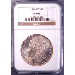 1884-CC MORGAN SILVER SILVER DOLLAR NGC MS65