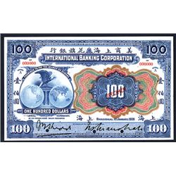 International Banking Corporation, 1905 Issue $100 Specimen Banknote.