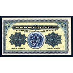 Thomas De La Rue & Co. ND (ca. 1910-20's) Advertising Banknote.