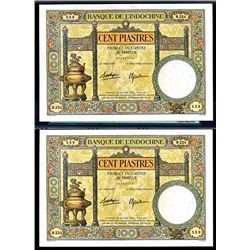 Banque de L'Indochine, ND (1936-39) Sequential Issue Pair.