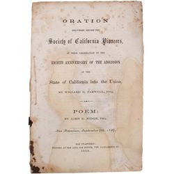 SOCIETY OF CALIFORNIA PIONEERS BOOK: Oration for the Society Of California Pioneers, Eighth Annivers