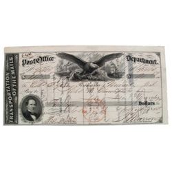 POST OFFICE DEPARTMENT CHECK: Transportation Of The Mails, Post Office Department, check, dated 1858