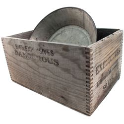Gold Pan / Dynamite Box (original wooden 18"x11"x9")stamped on sides in black-EXPLOSIVES/II  8X8  40