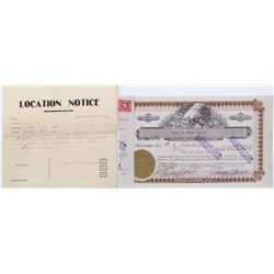 ALASKA PAPER LOT, DATED 1901-1922, LOT OF 2: Mine location notice, Prince William Sound, District of