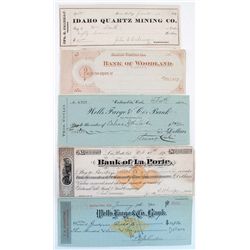 CALIFORNIA BANK CHECK LOT DATED 1875- 1902, LOT OF 5: Bank Of La Porte, La Porte, Cal., dated 1875.