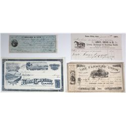 CALIFORNIA LIVERY, RANCHING, AND FARMING EPHEMERA GROUP 1874-1880 LOT OF 4:Billhead, Ludgate, Surfac