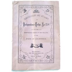 BOOKLET:  CONSTITUTION AND BY-LAWS OF THE ODD FELLOWS #158,(IOOF), DATED 1869,62 pages, booklet list