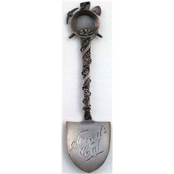 GOLD RUSH MINING SOUVENIR SPOON/ ANGLES, CALIFORNIA: Spoon in the shape of prospecting tools, along