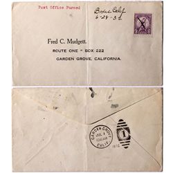 Bodie Cover "Post Office Burned" Manuscript Cancelled