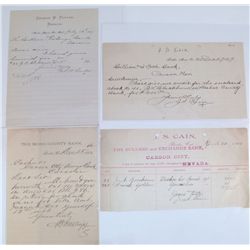Set of Four Bodie, Mono County Letterheads and Billheads 1882-1900