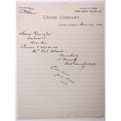 Union Mining Company Letterhead