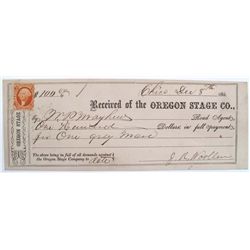 STAGE COMPANY PAYMENT RECEIPT: Oregon Stage Company, for one Gray Mare, Chico, Cal., dated 1866