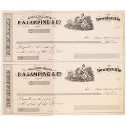 CERTIFICATE OF DEPOSITS,DOWNIEVILLE, CA., LOT OF 2:Unused,  Banking House P.A. Lamping & Co., Certif