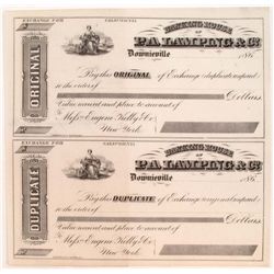 DUPLICATE AND ORIGINAL EXCHANGES, DOWNIEVILLE, LOT OF 2:Unused, Banking  House Of P.A. Lamping & Co.