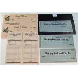 Bullfrog Bank and Trust Co. documents-(3 blank checks, 2 blank deosit slips/Beatty, Nev.) ( Frank P.