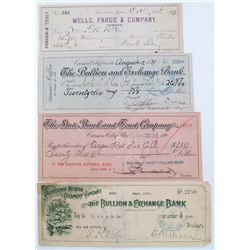 CARSON CITY BANK CHECKS, MADE OUT TO WESTERN RAILROADS, DATED 1887-1907, LOT OF 4: Check, Wells Farg
