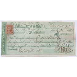 DEPOSITED AT, WELLS FARGO: Wells, Fargo & Co., Certificate Of Deposit, Gold Hill, Nevada, dated 1863