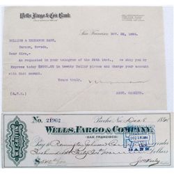 WELLS FARGO ITEMS, 1884-1896, LOT OF 2: Letter, Wells Fargo & Co., San Francisco, Cal., dated 1896.