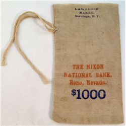 Gold coin bag-THE NIXON NATIONAL BANK ( $1000 stamped on front/back) LAWRENCE MAKER/Saratoga, N.Y.