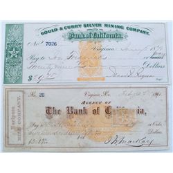 MINING AND MILL CHECKS, 1870-1871, LOT OF 2: Check, Gould & Curry Silver Mining Company, Virginia ,