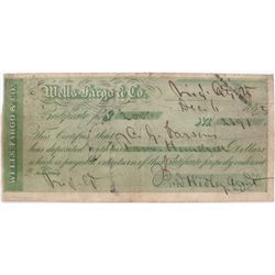 Wells Fargo & Co. (deposit note for $200.00  c 1860's) printed w/ green ink