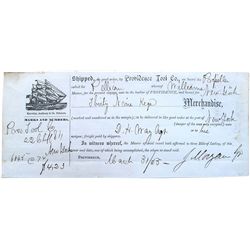SHIPPING RECEIPT, FROM THE PROBIDENCE TOOL COMPANY, DATED 1833: Receipt Probidence Tool Co. on board