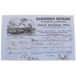 NEW YORK, EXPRESS DOCUMENT, DATED 1854: Harnden's Express, Foreign Letters, and General Forwarding O