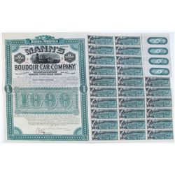 Mann’s Boudoir Car Company $1000 Gold Bond 1886