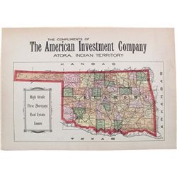 OKLAHOMA INDIAN TERRITORY MAP: Indian Territorial Map, Compliments of The American Investment Compan