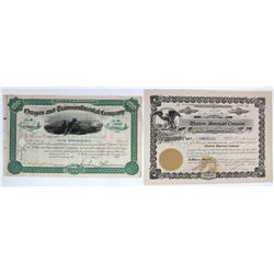 OREGON EPHEMERA GROUP 1882-1925 LOT OF 2: Stock, Oregon And Transcontinental Company, dated 1882. 2)