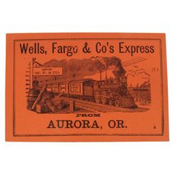 WELL FARGO TAG: Orange Office tag showing ,Wells, Fargo & Co's Express, from Aurora, Or.