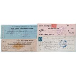 UTAH CHECK LOT, DATED 1877-1912, LOT OF 4: Walker Brothers Bankers, Shauntie, Beaver, Co., Utah, dat