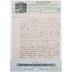 WASHINGTON STATE, PAPER LOT, DATED 1898, LOT OF 2: Letterhead, Hotel York, Elegantly Furnished Rooms