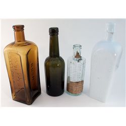 Lot of 4-RUSH'S/BITTERS/A.H. FLANDERS, M.D./NEW YORK-applied top,amber-mint  #2) Milk glass-applied