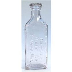BEAVER/DRUG CO./BEAVER, UTAH./BLUE RIBBON CO embossed on bottom-uncommon,crystal clear, 5 1/4"