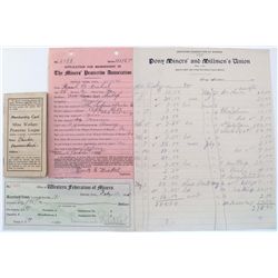 WESTERN  MINERS UNION LOT, DATED 1914-1939, LOT OF 4: Application For Membership In The Miner's Prot
