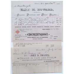 COLORADO MINING SUPPLY PAPER LOT, DATED 1880-1919, LOT OF 3: Billhead, M.Howard, Groceries, Provisio