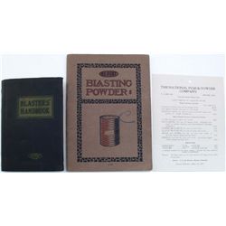 MINE BLASTING FUSE & POWDER CATALOGS AND INFORMATION SHEET, DATED 1913-1942, LOT OF 3: Book, Du Pont